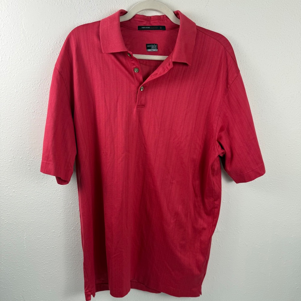 Tiger Woods Collection Nike Fit Dry‎ Red Vertical Stripe Golf Polo Shirt Mens L